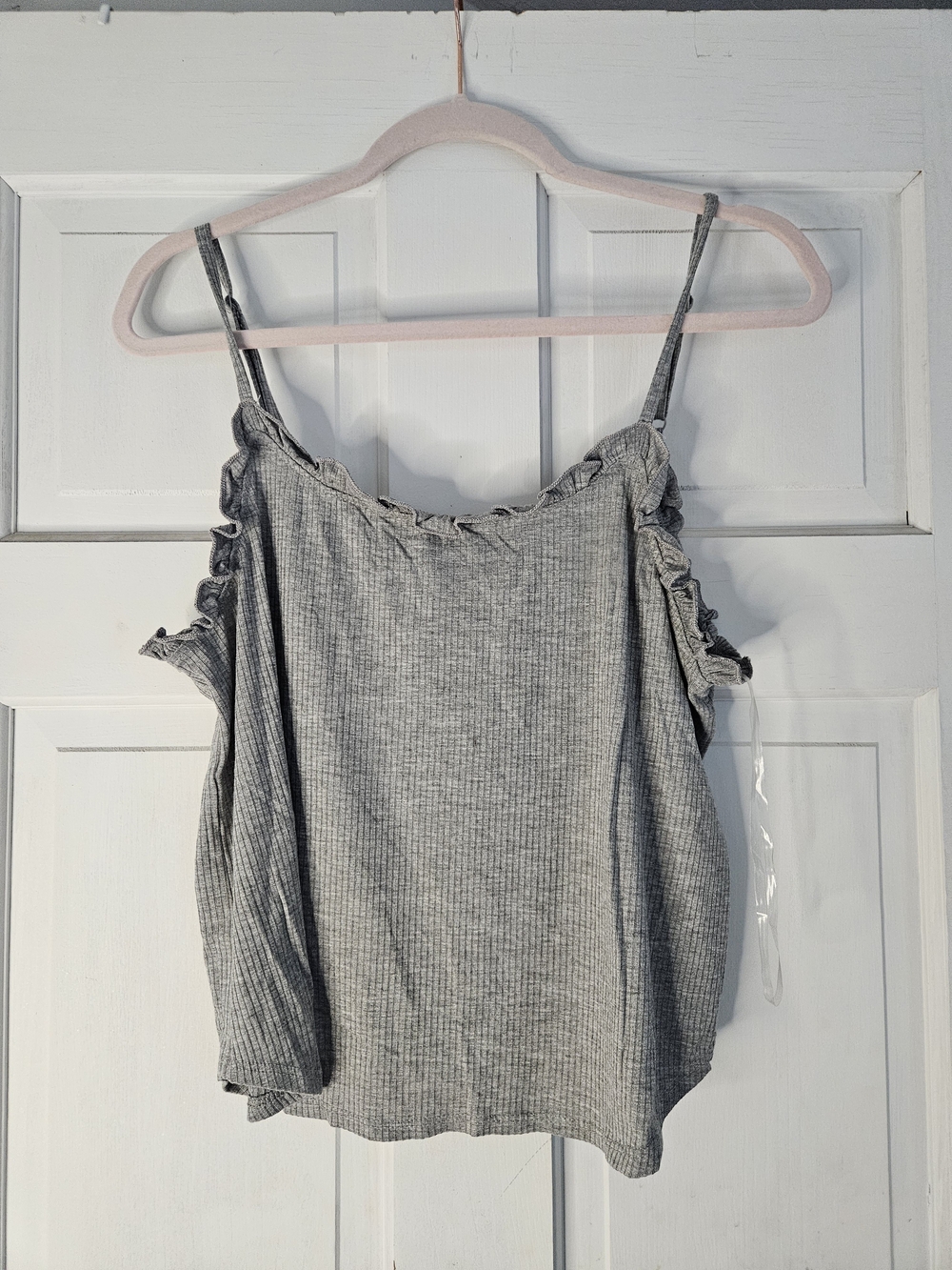 Lightweight Gray Ruffle-Trim Tank Top. We My People. #210